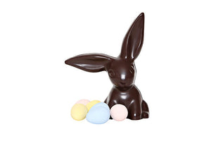 Dark Chocolate Bunny with Floppy Ears and Candy Coated Chocolate Eggs