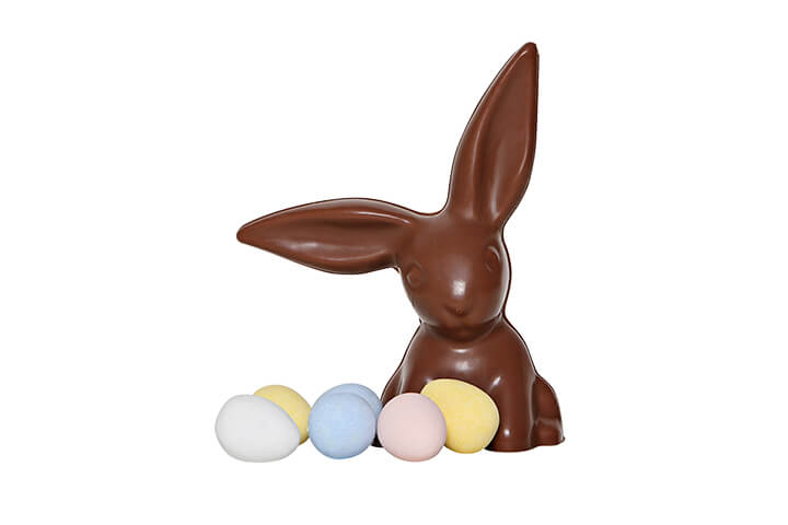 Milk Chocolate Bunny with Floppy Ears and Candy Coated Chocolate Eggs