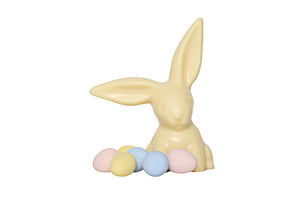 White Chocolate Bunny with Floppy Ears and Candy Coated Chocolate Eggs